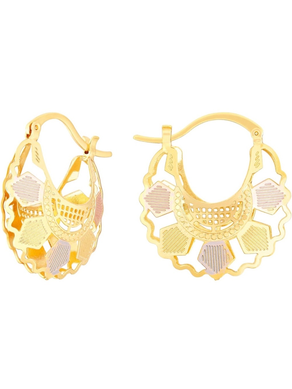 Anthropologie Two-Tone Gold and Rose Gold Scalloped Hoop Earrings